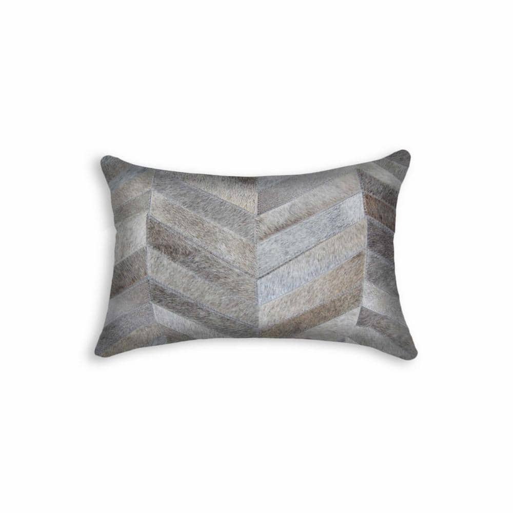 Gray Chevron Cowhide Throw Pillow with Cotton Backing
