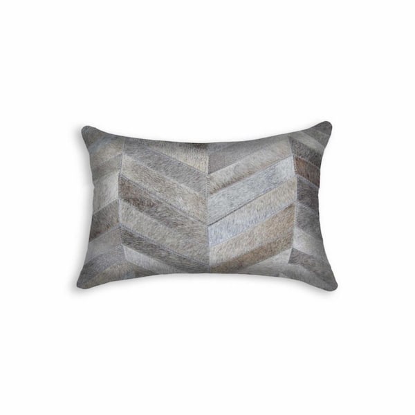 HomeRoots Josephine Gray Striped 12 in. x 20 in. Cowhide Throw Pillow