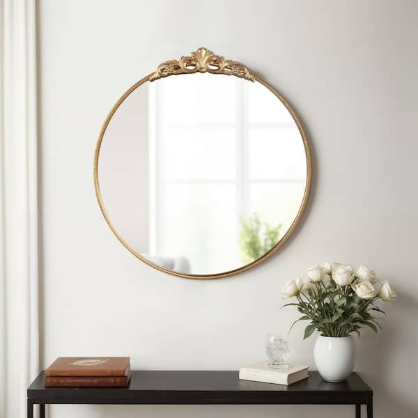 Liv & Skye Gold 36 in. W x 38 in. H Modern Fleur Applique Round