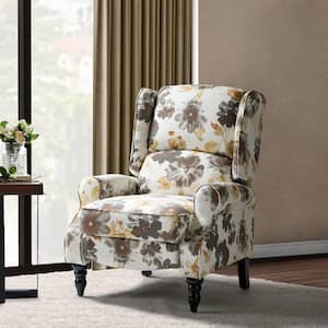 Classic Manual Wingback Recliner Sofa Chair with Blossom Pattern and Black Rubber Wooden Legs