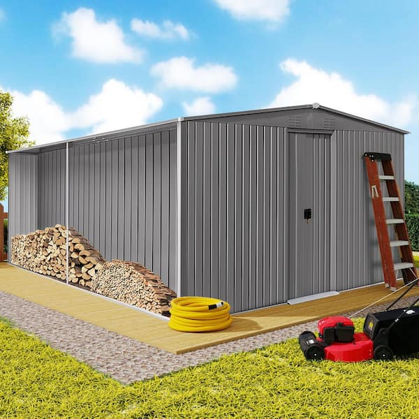 14 ft. W x 12 ft. D Metal Storage Shed Firewood Shed with Window for Garden and Backyard (135 sq. ft. )