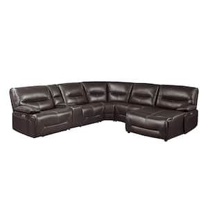 Halliday 119 in. Straight Arm 6-piece Faux Leather Power Reclining Sectional Sofa in Brown with Right Chaise