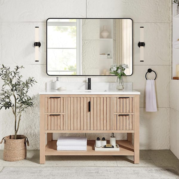 Tehran 48 in.W x 22 in.D x 33.9 in.D Single Bath Vanity in Aged Natural Oak with White Engineered Stone Top