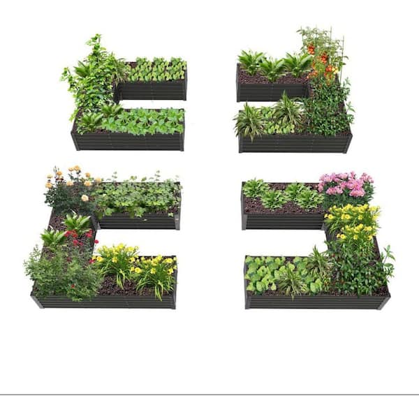 4-Piece Outdoor Gray U-Shaped Anti-Rust Galvanized Raised Garden Beds, 6 x 6 x 1. 5ft Large Metal Planter Box
