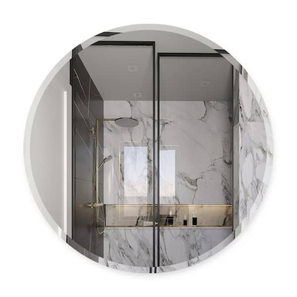 Fab Glass and Mirror 18 in. Frameless Round Mirror with Safety Backing 1 Beveled Edge Wall Mounted Hooks Bathroom Vanity Mirror 799456351759