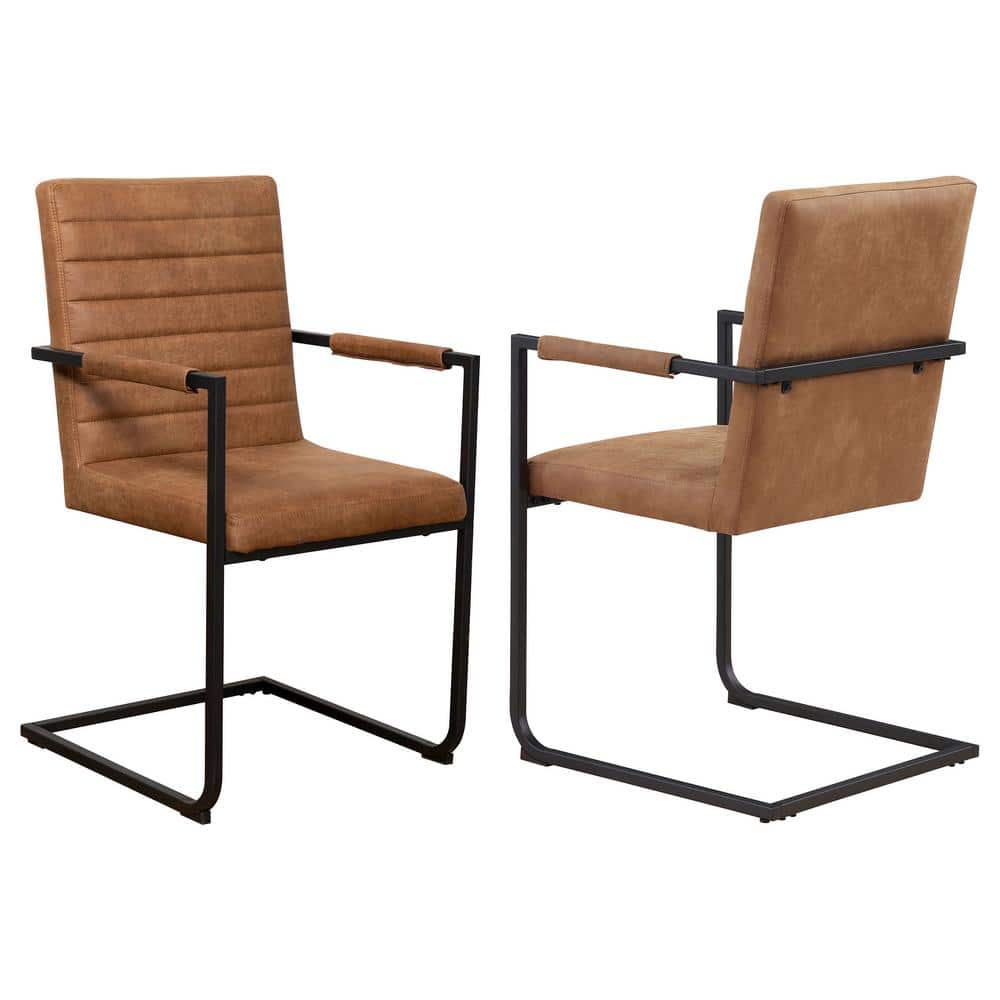Antique Brown Faux Leather Upholstered Arm Chair with Metal Frame