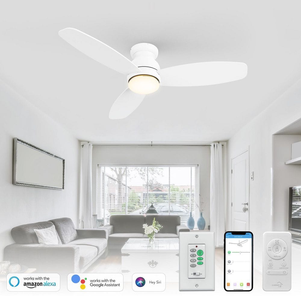52 in. Smart Indoor/Outdoor White Dimmable LED Standard Ceiling Fan with Remote Control, Wall Control, 10-Speed DC Motor