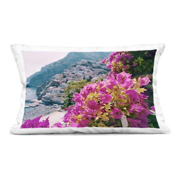 Flowers In Positano Pink Print Zipper Polyester 14 in. x 20 in. Throw Pillow
