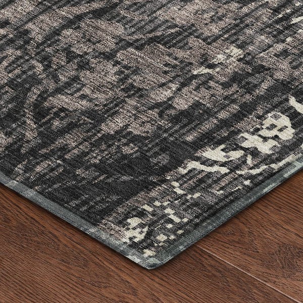 Mayfield Premium Machine Washable Abstract AMF2482 Black 3 ft. x 5 ft. Area Rug
