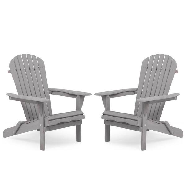 Tidoin Classic Gray Folding Wood Adirondack Chair (2-Pack)