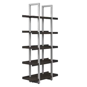 Oslo 80 in. H x 14 in. D x 40 in. W Metal Frame Tall Open Bookcase with 5 Fixed Shelves, Espresso