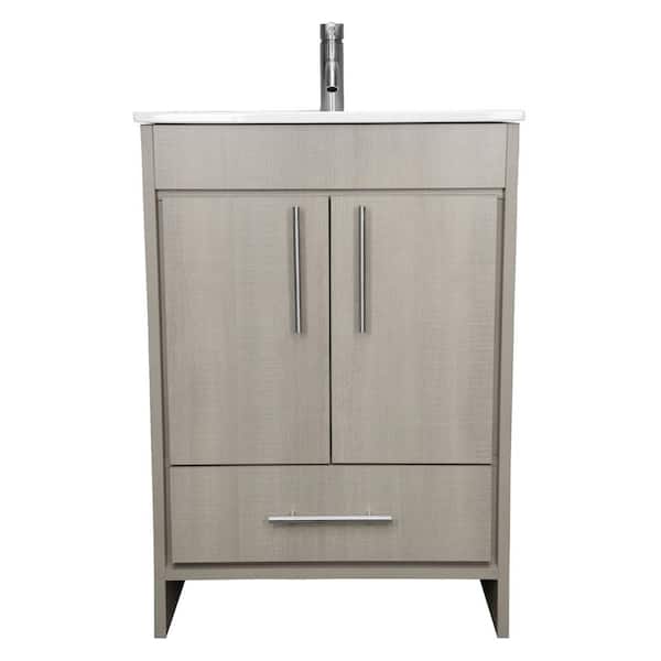 VOLPA USA AMERICAN CRAFTED VANITIES Pacific 24 in. x 18 in. D Bath Vanity in Weathered Gray with Ceramic Vanity Top in White with White Basin