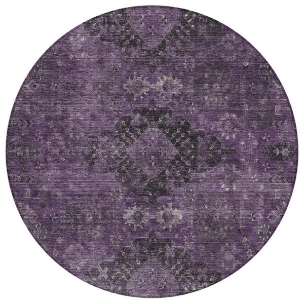 Chantille Machine Washable Indoor/Outdoor Abstract ACN2808 Plum 8 ft. x 8 ft. Round Rug