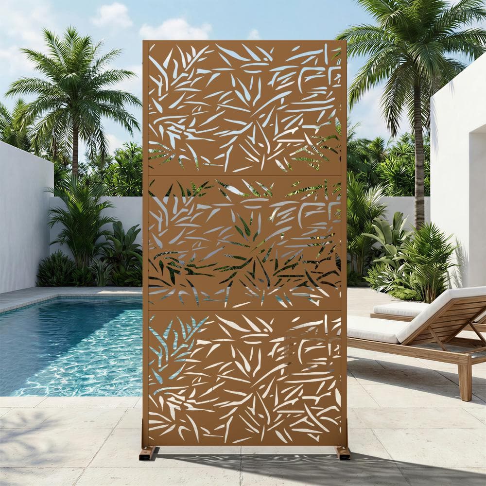 35 in. W x 72 in. H Brown Galvanized Steel Freestanding Bamboo Leaf Cut Garden Privacy Screen (1-Pack) price history on PriceWatchPro