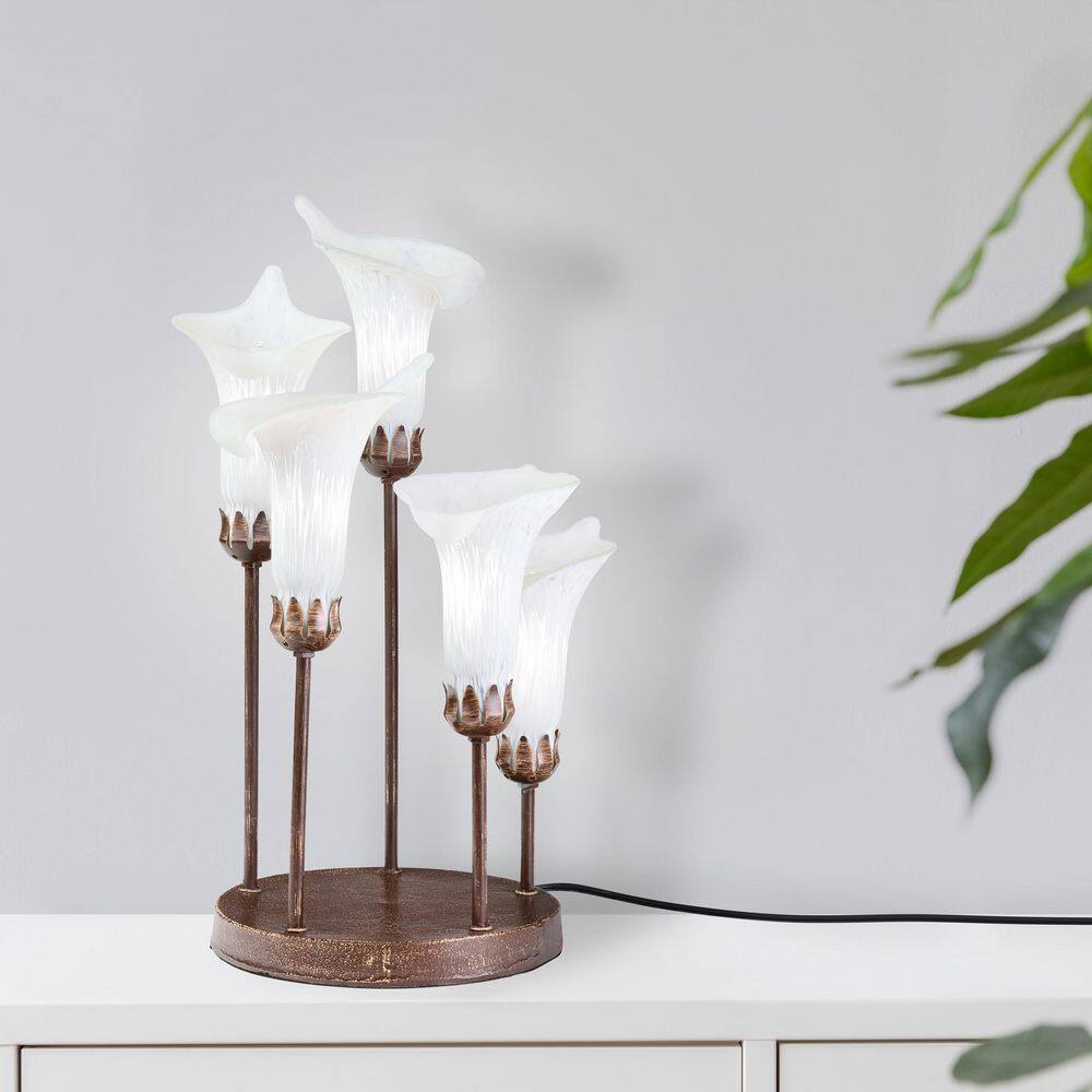 5-light Calla Lilly 19.5 in. Bronze Finish Candlestick Table Lamp with White Hand-Blown Glass Shades price history on PriceWatchPro