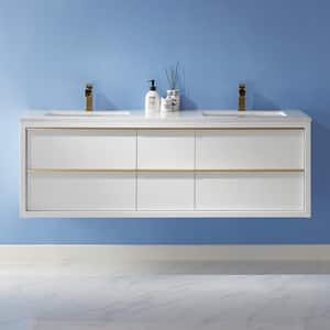 Morgan 60 in. Bath Vanity in White with Composite Stone Top in Carrara White with White Basins