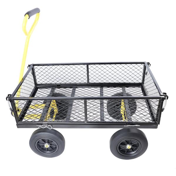 New 10 cu. ft. Metal Black/Yellow Garden Cart-Solid Wheels for Easy Transport of Firewood, Tools, and Debris