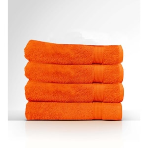 4-Piece Orange Geometric 100% Cotton Bath Towel Set