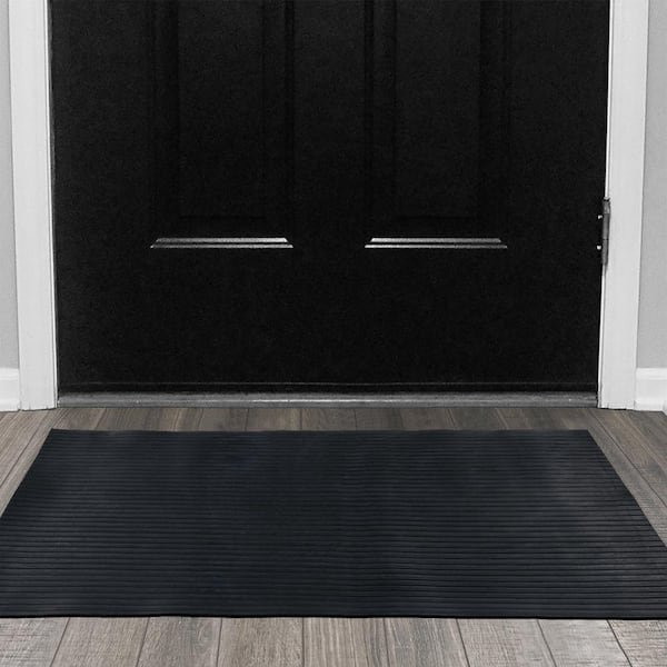 Ottomanson Easy Clean, Waterproof Non-Slip 2x3 Indoor/Outdoor Rubber Doormat, 20 in. x 39 in., Black