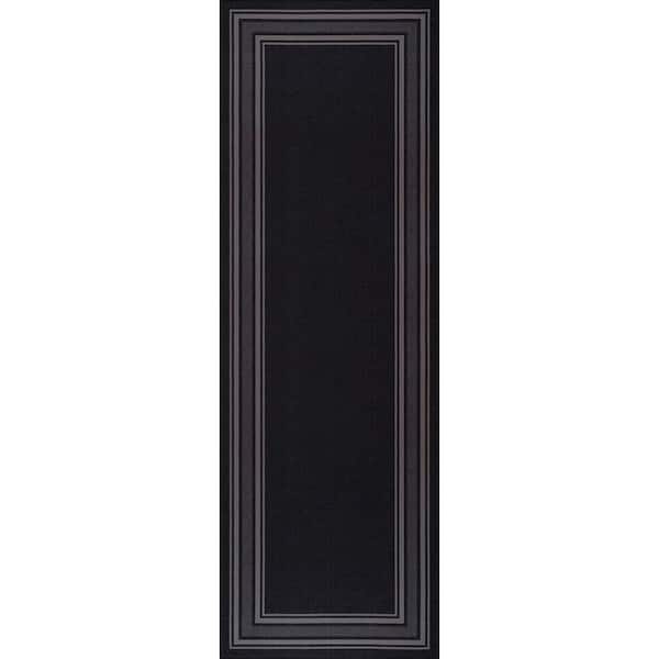 Beverly Rug 2 X 7 Black Carmel Bordered Non Slip Runner Indoor Area Rug