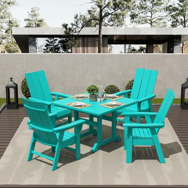 Shoreside Outdoor Patio Fade Resistant HDPE Plastic Adirondack Style Dining Chair with Arms in Turquoise