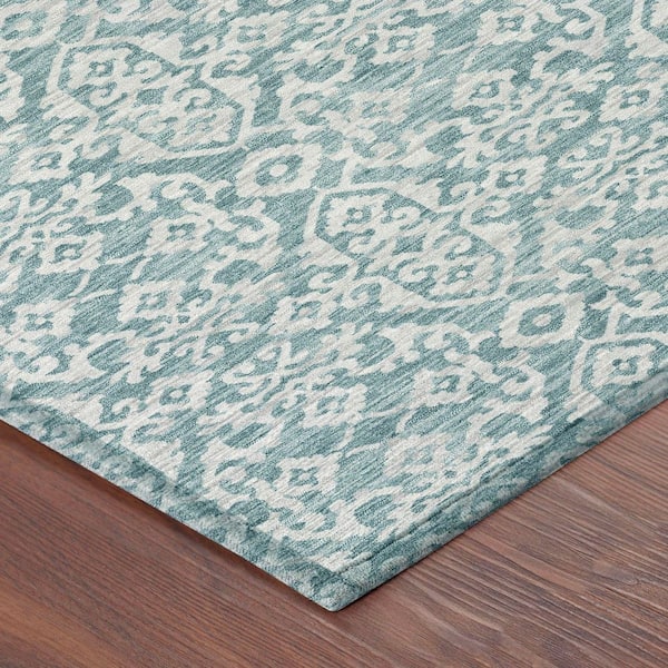 Chantille Machine Washable Indoor/Outdoor Abstract ACN2712 Teal 8 ft. x 8 ft. Round Rug