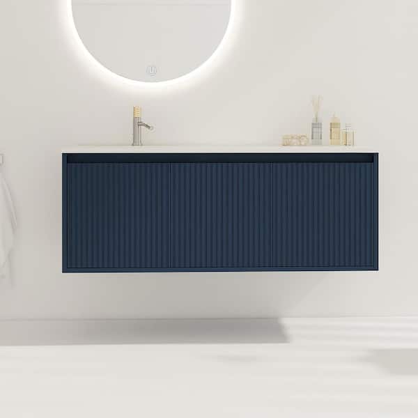 48 in. W x 18 in. D x 18 in. H Floating Bathroom Vanity in Navy Blue with White Cultured Marble Top