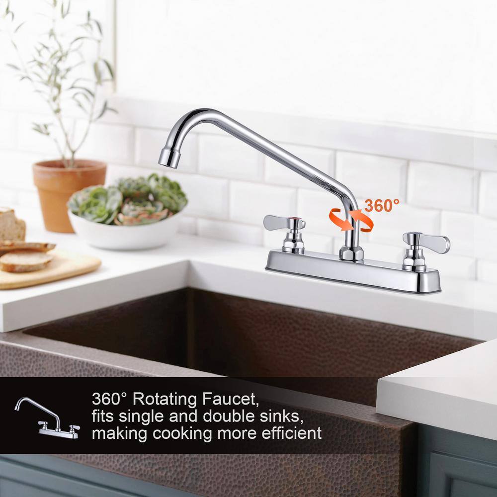 Polished Chrome Double Handle Deck Mount Kitchen Faucet