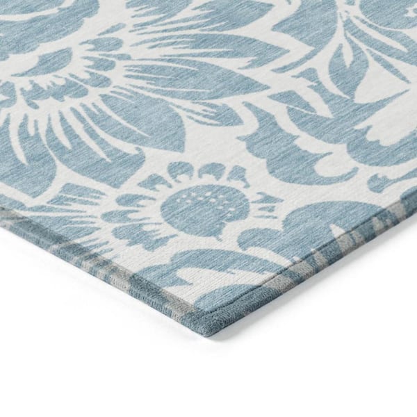 Denim and Ivory 2 ft. x 8 ft. Woven Floral Runner Indoor/Outdoor Area Rug