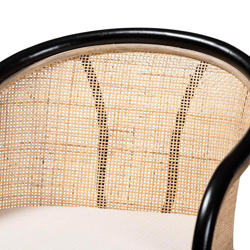 Miranda Black and Natural Rattan Counter Stool with Cushion