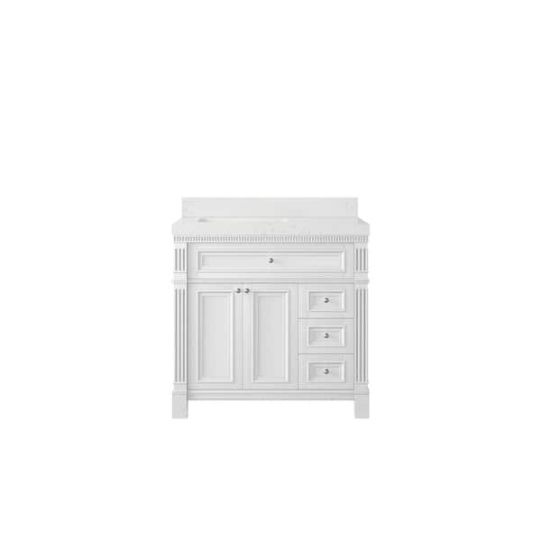 Willow Collections Paris 36 in. W x 22 in. D x 36 in. H Left Offset Sink Bath Vanity in White with 2 in. Empira White qt. Top