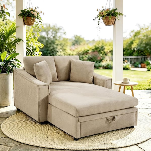 53.5 in. Brown Velvet Twin Size Chaise Sofa Bed Sleeper Sofa with Pillows and Hidden Storage Space