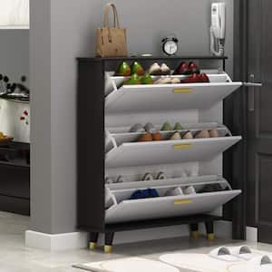 47.2 in. H x 35.4 in. W Wood Shoe Storage Cabinet in Gray With 3-Drawers Fits up to 18-Shoes
