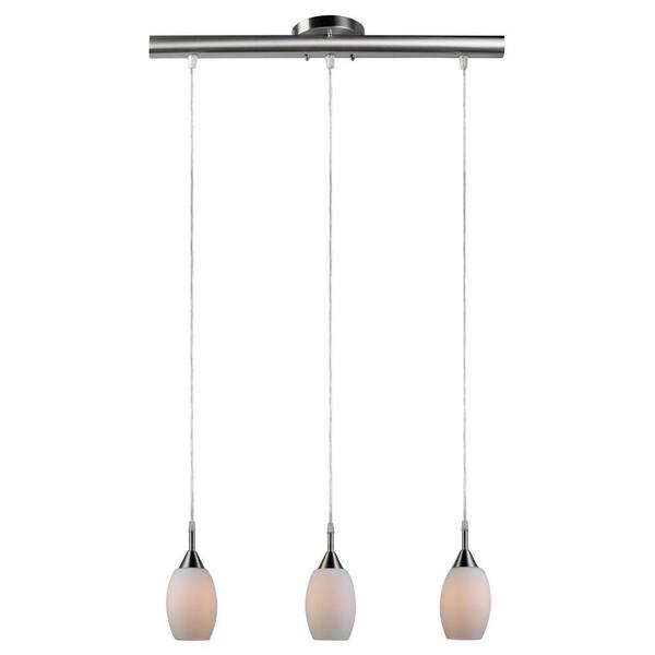 Globe Electric Dallas 3-Light Brushed Steel and Opal White Island Pendant
