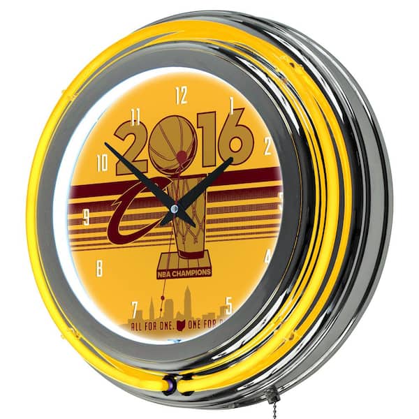 Trademark Global 14 in. Cleveland Cavaliers 2016 NBA Champions Chrome Double Ring Neon Wall Clock