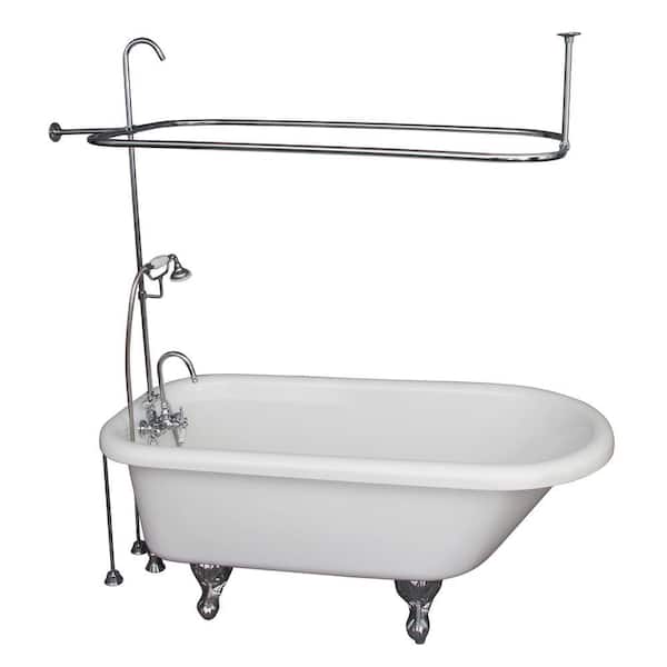 5 ft. Acrylic Ball and Claw Feet Roll Top Tub in White with Polished Chrome Accessories