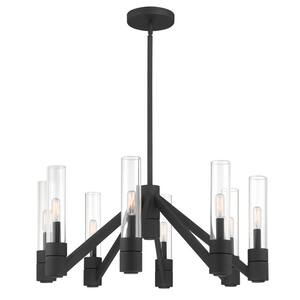 Rohe 8 Light Black Sand Chandelier with Glass Shade