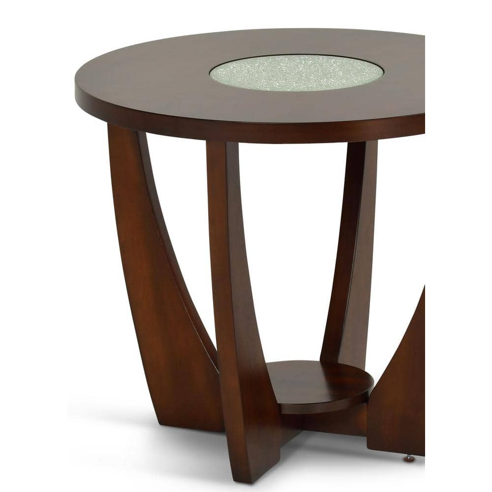 26'' Modern Cherry Wood Round End Table with Glass Inlay