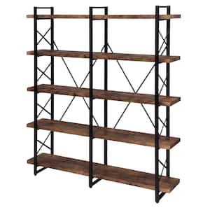 Tribesigns Earlimart 70.9 in. Vintage Walnut Solid Wood 5-Shelf Etagere  Bookcase with 5-Tier Double Wide Open Bookshelf TJHD-QP-1019 - The Home  Depot