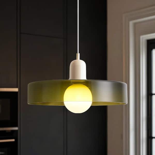 13.78'' Mid Century Modern Pendant Light Green Glass Kitchen Island Hanging Light