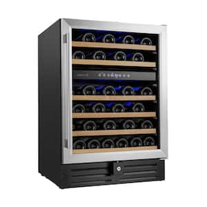 24 in. Dual Zone 46-Bottle Built In Wine Cooler in Stainless Steel with Digital Control and Double Layer Tempered Glass