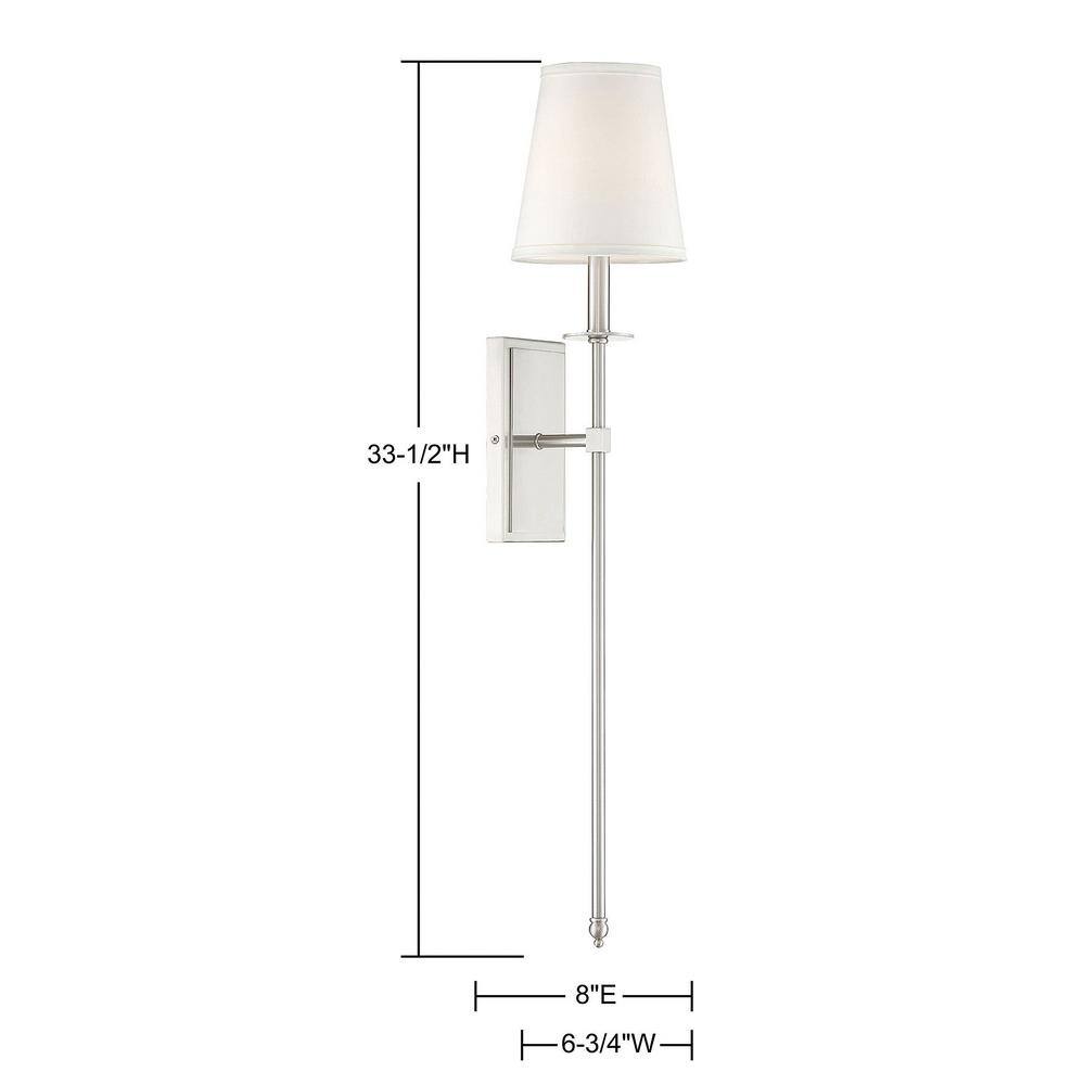 Monroe 33.5" Satin Nickel Outdoor Wall Sconce with White Fabric Shade