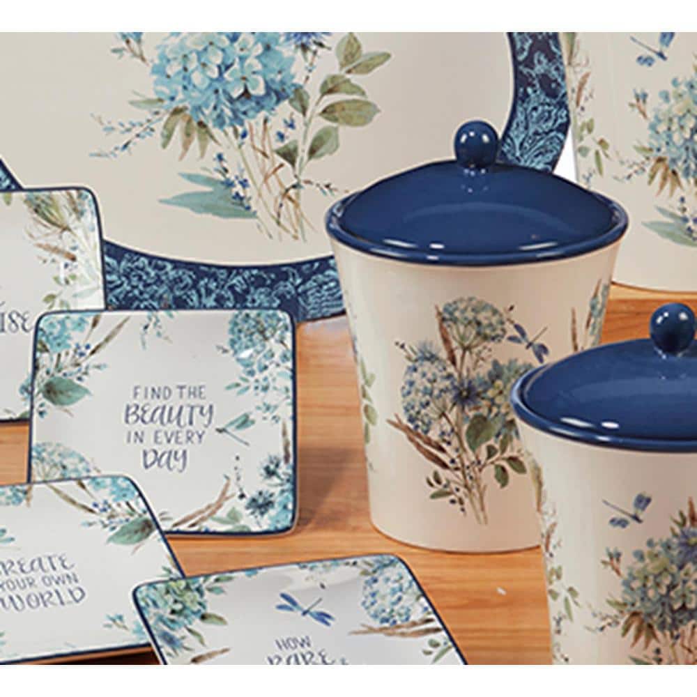 Bohemian Blue Floral Ceramic 16-Piece Dinnerware Set, Service for 4