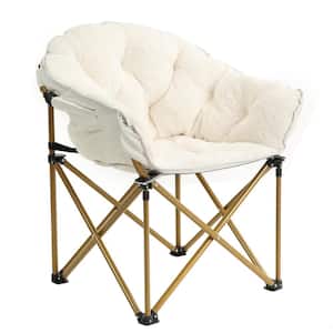 Folding White Luxury Plush Moon Camping Chair with Carrying Bag