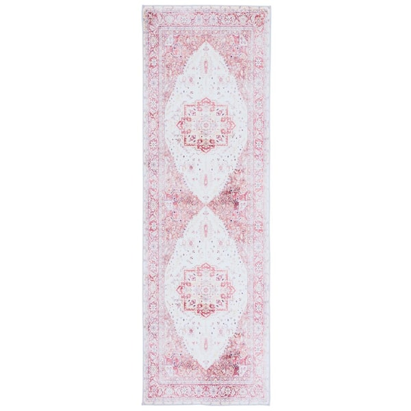 SAFAVIEH Tuscon Beige/Rust 3 ft. x 12 ft. Machine Washable Medallion Floral Runner Rug