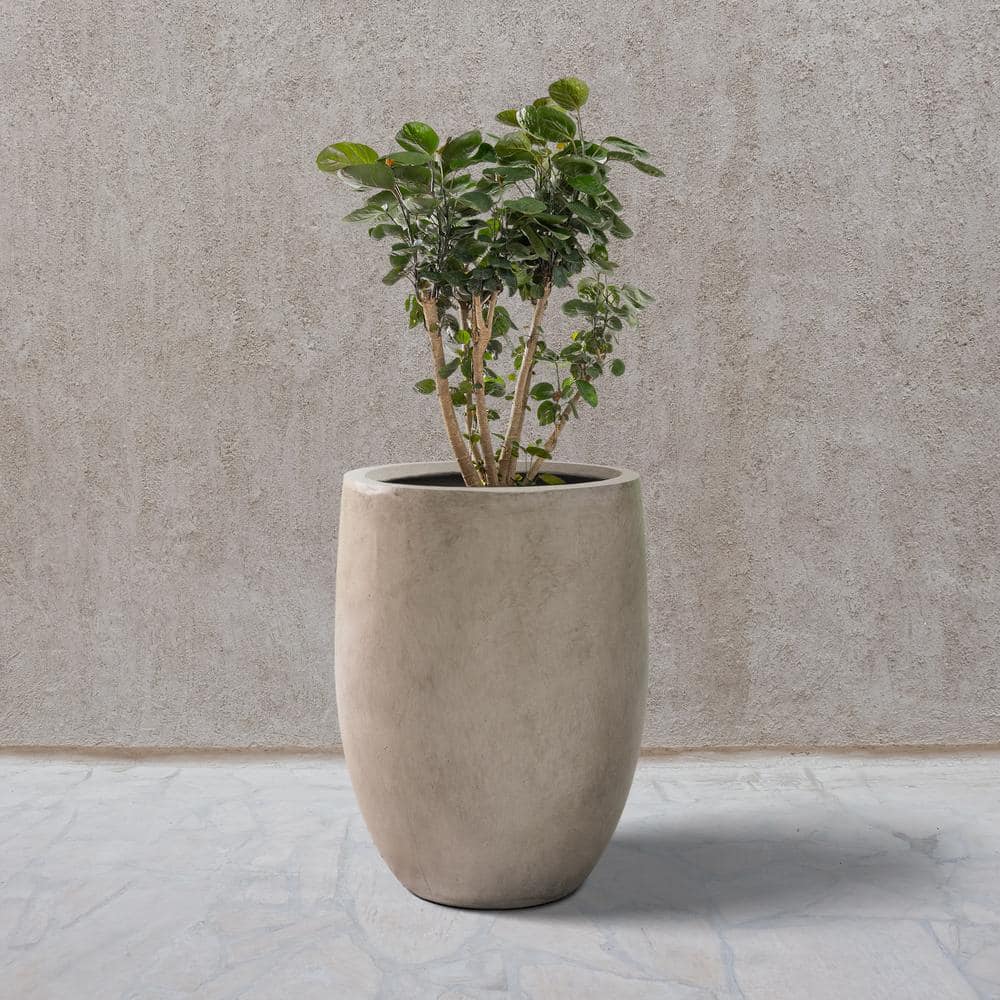 Large Weathered Gray Concrete Tall Planter with Drainage Hole