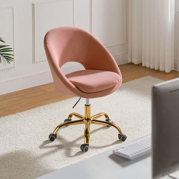 JAYDEN CREATION Savas Pink Upholstered 18 in.-21 in. H Adjustable Height Task Chair with Gold Metal Base and Open Back Design