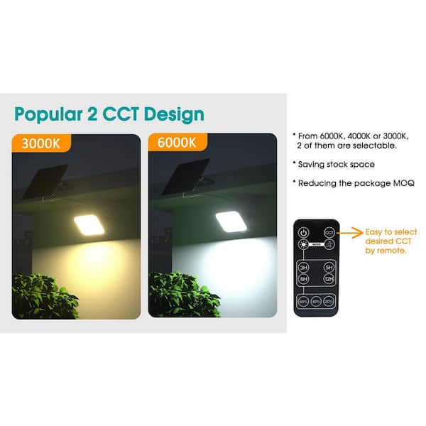 Solar Powered 1500LM Dual CCT Black Solar LED Landscape Flood Light w/ Dark Sky City Motion Sensor for Safety Decoration
