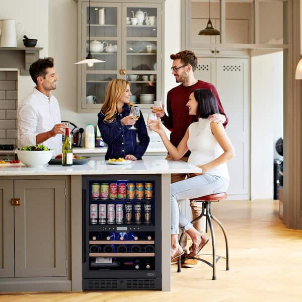 24 in. Dual Zone 24 Wine Bottles & 100 Cans Beverage & Wine Cooler in Black Stainless Steel with Customizable Shelves