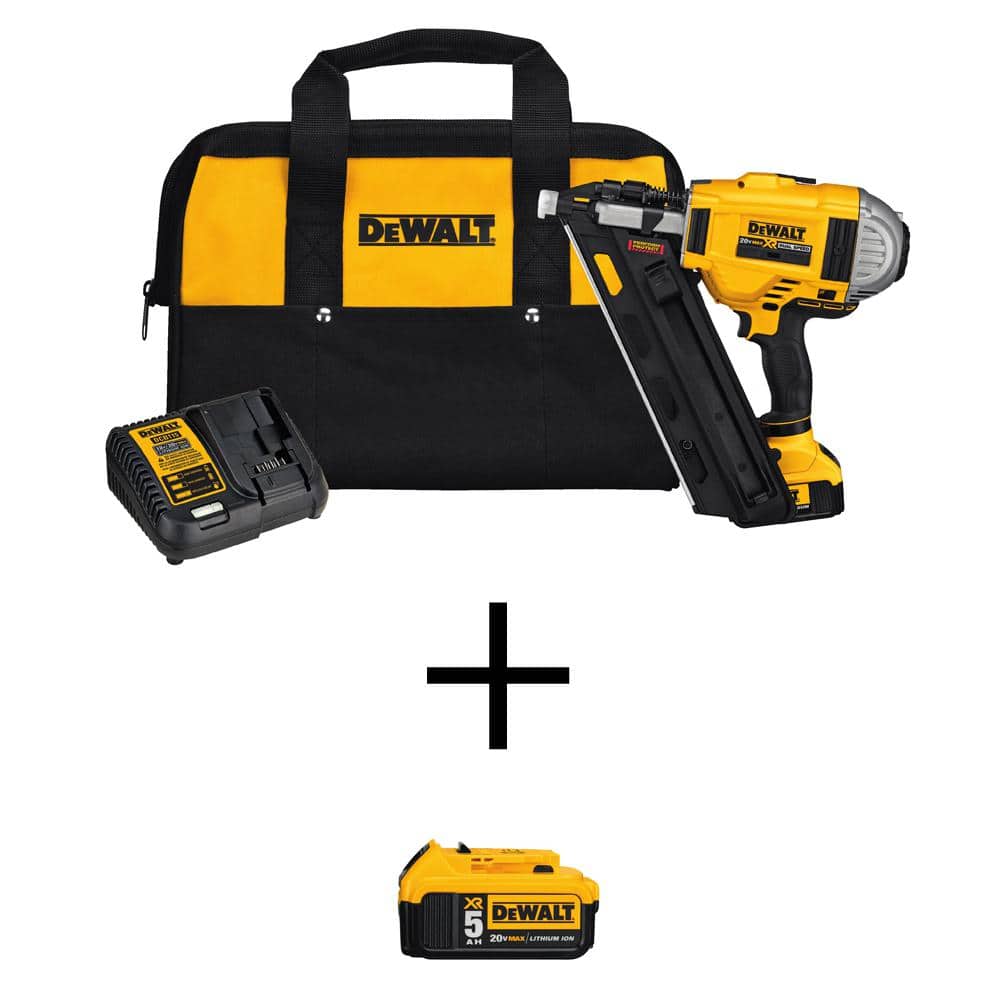 DEWALT 20V MAX Lithium-Ion Cordless Brushless 2-Speed 30° Paper Collated Framing Nailer with 4Ah and 5Ah Batteries and Charger -  DCN692M1W205